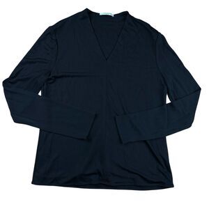 MM Lafleur Wilder Black Long Sleeve V Neck Center Seam Knit Crepe Top Size S